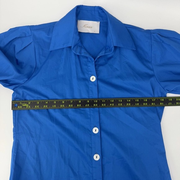 Kasia Blue Mini Dress Button Front Balloon Sleeve Women's Size Small Tiered - Picture 9 of 9